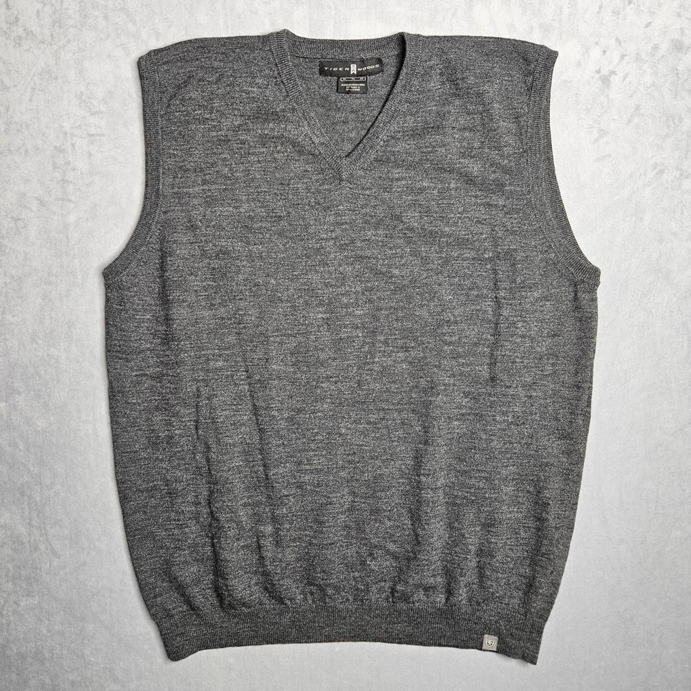 Vintage Nike Tiger Woods Sweater Vest Mens XL Gray Merino Wool Golf Y2K